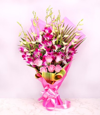 Rose And Orchid Bouquet - Pink Flowers
